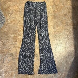 Navy and White Patterned Flare Pants